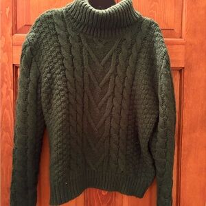 Cozy Cable Knit Turtleneck Sweater - Dark Green